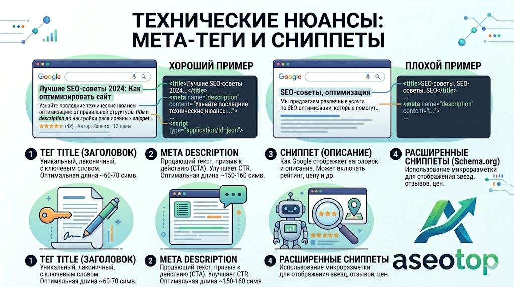 Технические нюансы - мета-теги и сниппеты ключевых слов в тексте