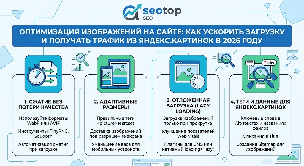 SEO оптимизация изображений на сайте: как ускорить загрузку и получать трафик из Яндекс.Картинок
